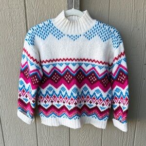LOFT Women's Sweater with Blue and Pink Patterns